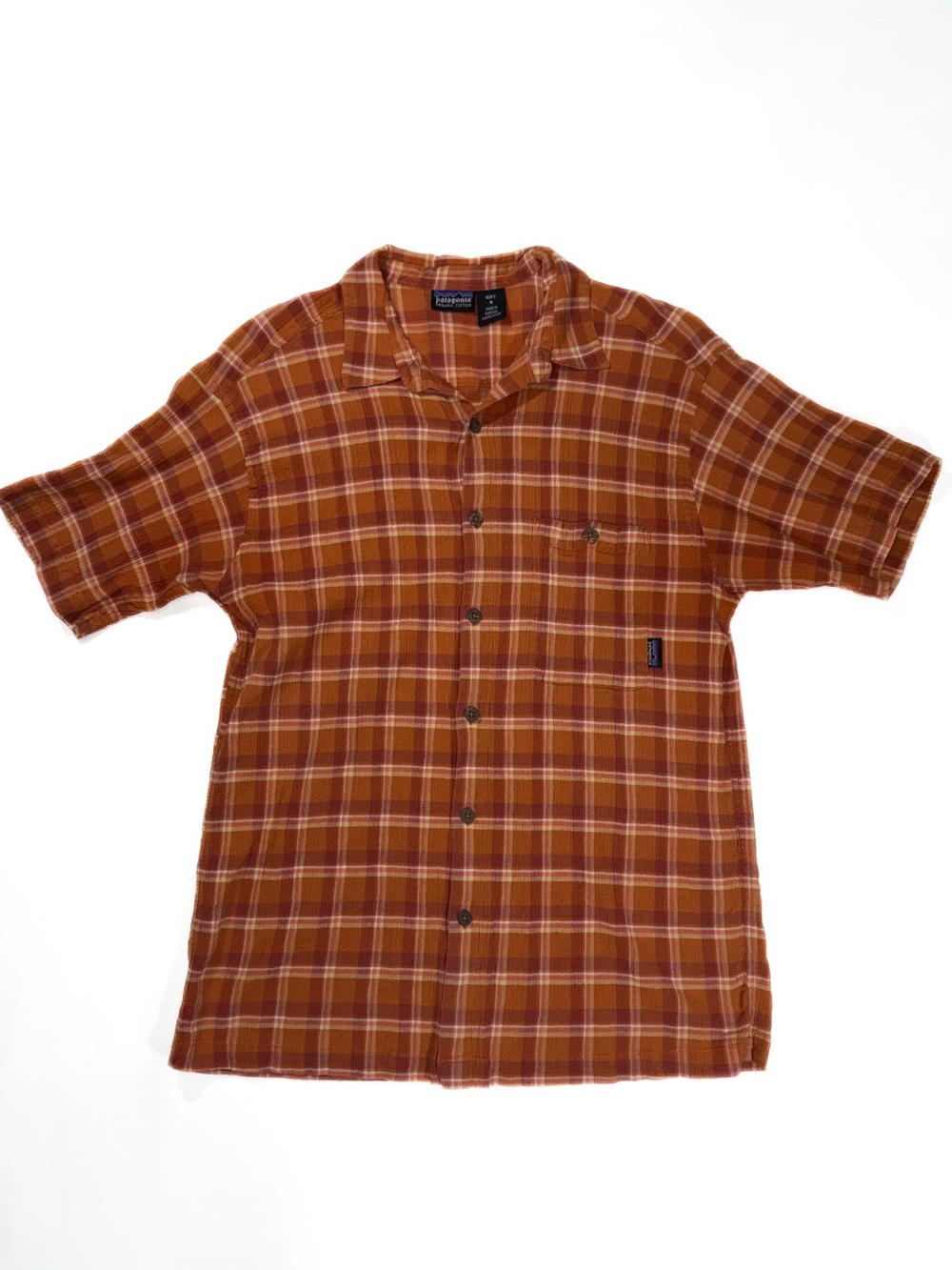 Vintage Patagonia AC Shirt Medium Rust Sienna Burnt Chili Plaid Short Sleeve